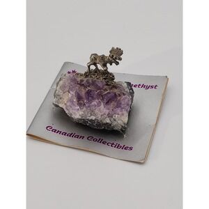 Vintage Romi Wolf Rock Art Original Moose On Genuine Amethyst Canada Collectible
